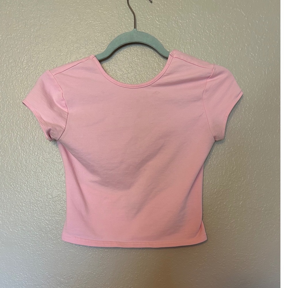 Edikted Pink Short Sleeve Open Back Crop Top Tee Small